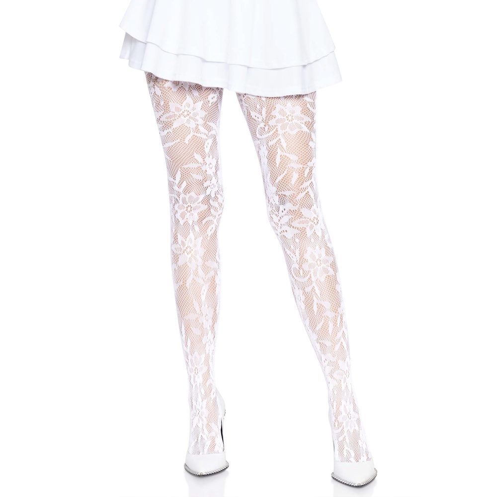 Leg Avenue - Seamless Floral Lace Collants résille - Blanc